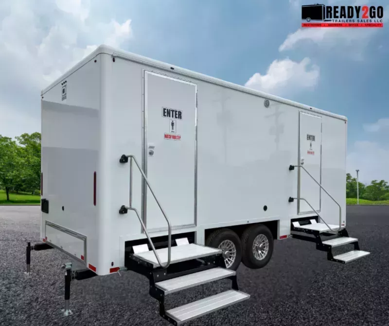 6 Station Restroom Trailer - Brownstone Interior 