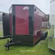 7X16TA TANDEM AXLE BURGUNDY BLACKOUT CARGO ENCLOSED TRAILER