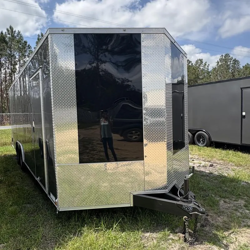 8.5X24X7 TANDEM 5200 AXLE WHITE ENCLOSED CARHAULER CARGO TRAILER