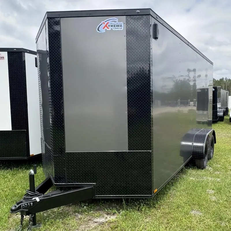 7X16TA TANDEM AXLE CHARCOAL BLACKOUT CARGO ENCLOSED TRAILER