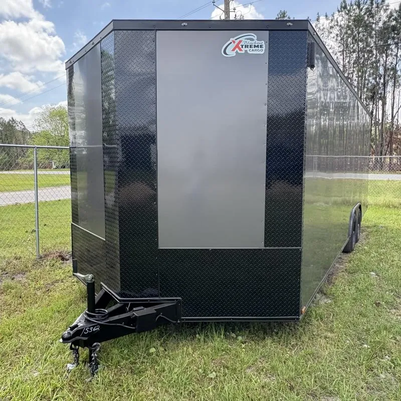 8.5X24X7 TANDEM 5200 AXLE CHARCOAL BLACKOUT ENCLOSED CARHAULER CARGO TRAILER
