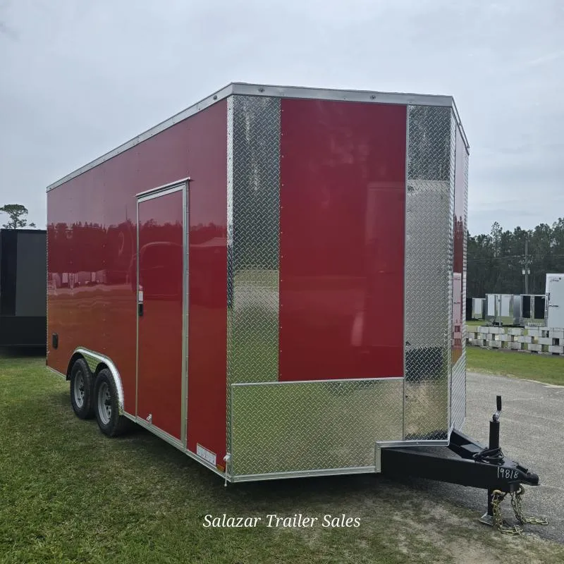 8.5x16X7 TANDEM 5200 RED ENCLOSED CARGO CARHAULER TRAILER 