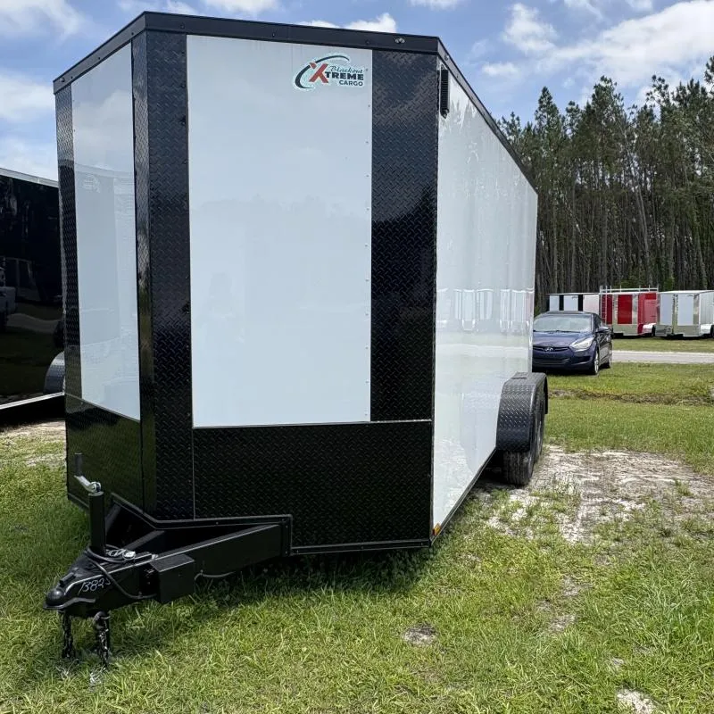 7X16TA TANDEM AXLE WHITE BLACKOUT CARGO ENCLOSED TRAILER