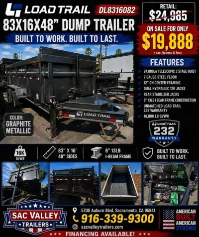 2026 Load Trail DL16 Low-Pro Bumper Pull Dump DL8316082 (83 x 16)