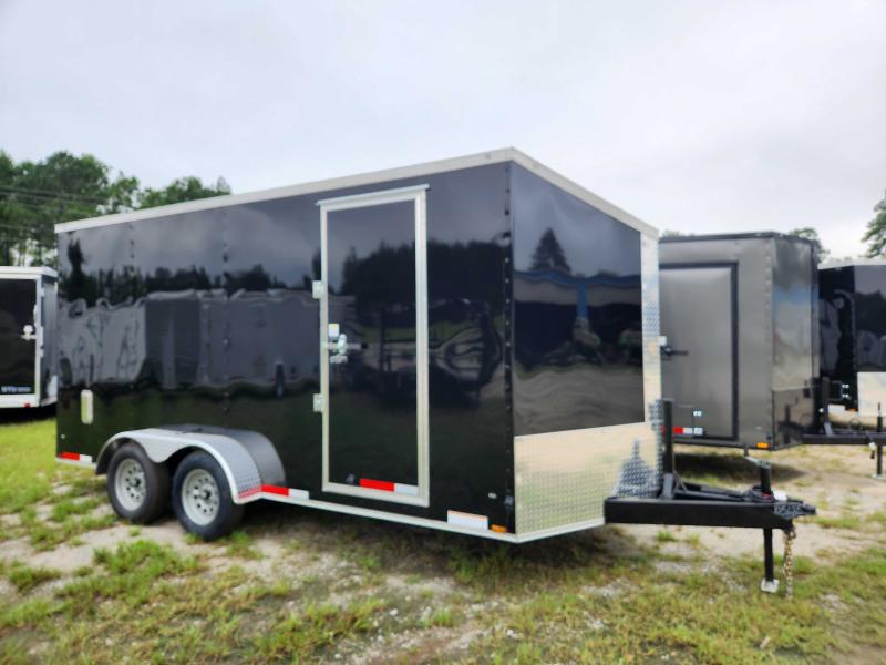 2023 Diamond Cargo 7x16 Tandem Axle Extended Tongue Black Enclosed