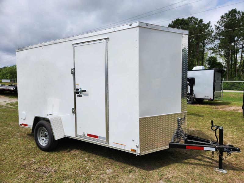 2024 Diamond Cargo 6x12 78" Inside Height Extended Tongue Single Axle Enclosed V-Nose White Cargo Trailer 