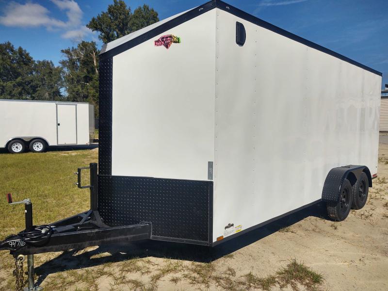 2022 Diamond Cargo 7X18 White Blackout Tandem Axle Enclosed Trailer