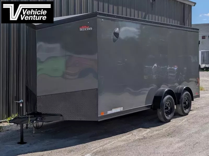 2026 UNITED TRAILER 7X16 FLAT TOP V-NOSE 6" EXTRA HEIGHT RAMP DOOR BATTLESHIP GRAY 1757158414