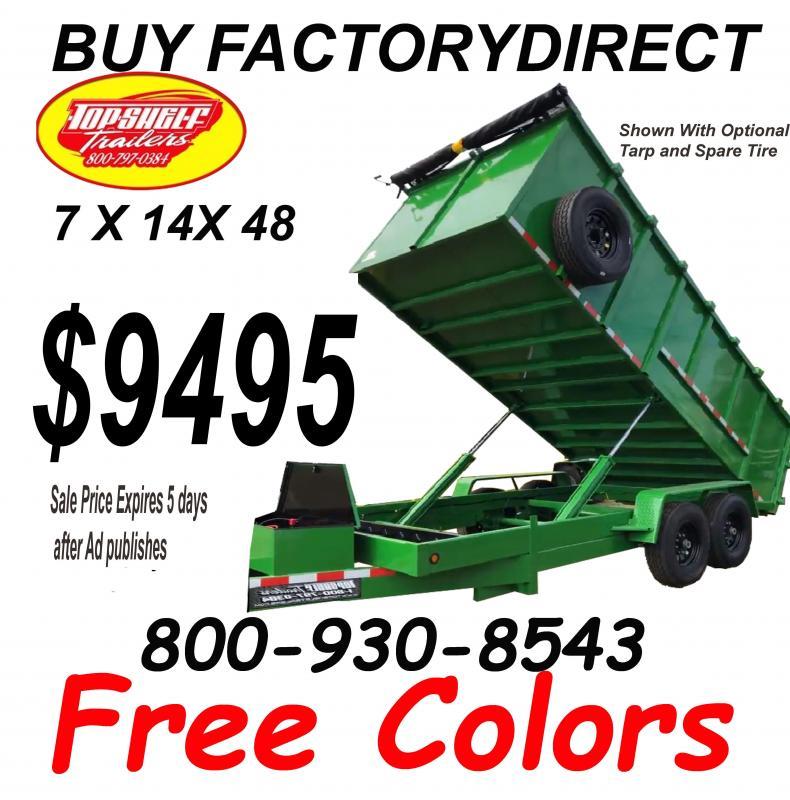 New 6 x 12 x 48 Dump Trailers 8 Lug 14000 lb Axle Top Shelf Trailers