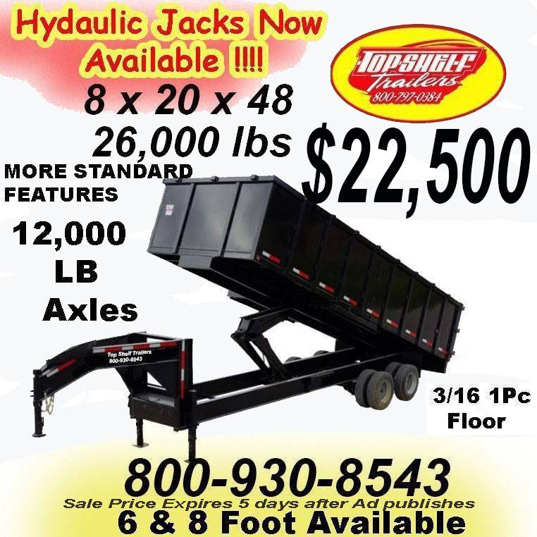 8 x 20 x 48 Black DUMP TRAILER 12k Axles 3/16 1 Piece Floor 8 x 20 x 48 Black DUMP TRAILER 12k Axles 3/16 1 Piece Floor