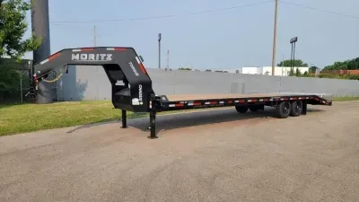 2026 Moritz International 8.5'x25'+5' 17.9k GN / AR / Spare / Deckover Trailer
