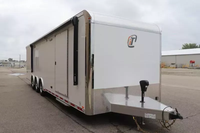 2026 InTech 32' White Triple Axle Car / Racing Trailer with Awning and Escape Door