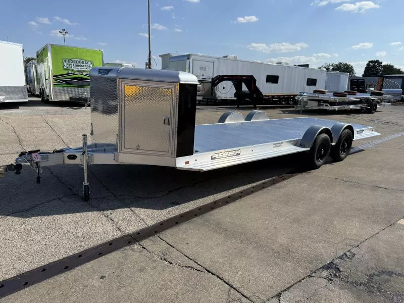 2026 Aluma 8222 Heavy Executive Series Tandem Axle with Electric Brakes, Recessed Tie Downs, Ramps, and Cargo Box Black 82" X 22' Car Hauler
