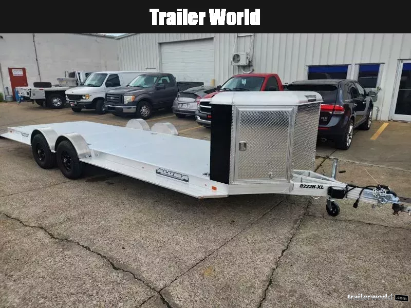 2026 Aluma 8222 Heavy Executive Series Tandem Axle with Electric Brakes, Recessed Tie Downs, Ramps, and Cargo Box Black Car Hauler