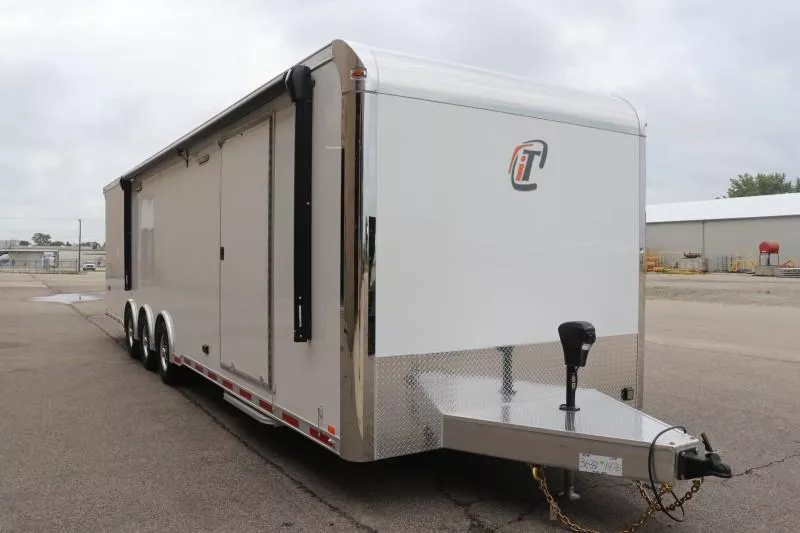 2026 InTech 32' White Triple Axle Car / Racing Trailer with Awning and Escape Door