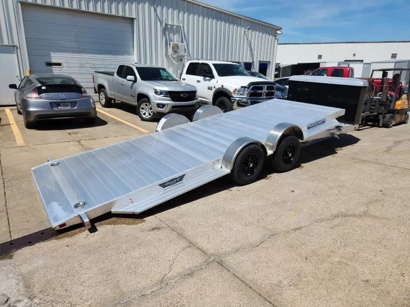 2026 Aluma 8220 Heavy XL Tilt Tandem Trailer with Electric Brakes, Recessed Tie Downs, and Cargo Box Black 82" x 20' Car Hauler