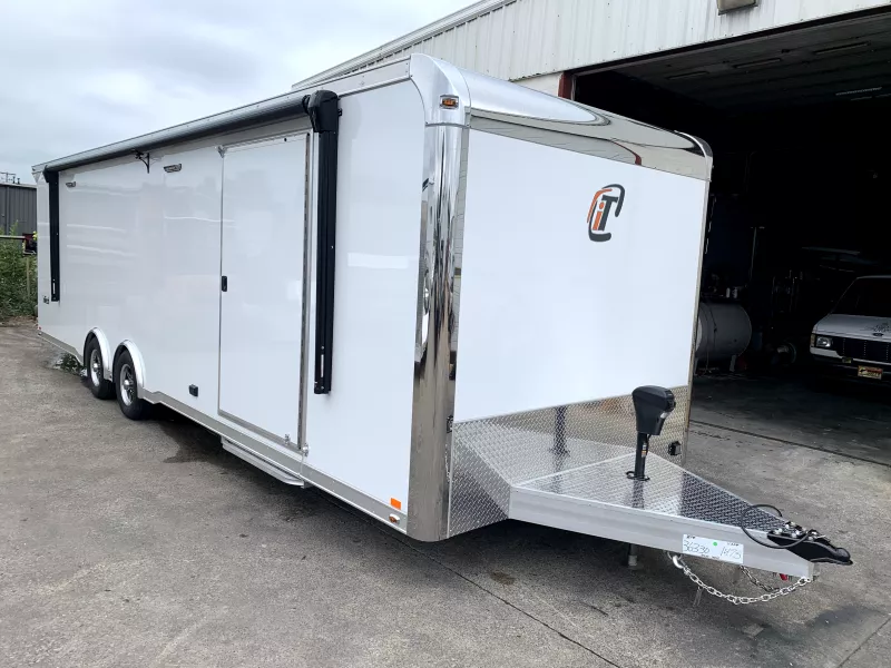 2026 InTech 28' White Car / Racing Trailer with Awning and Escape Door
