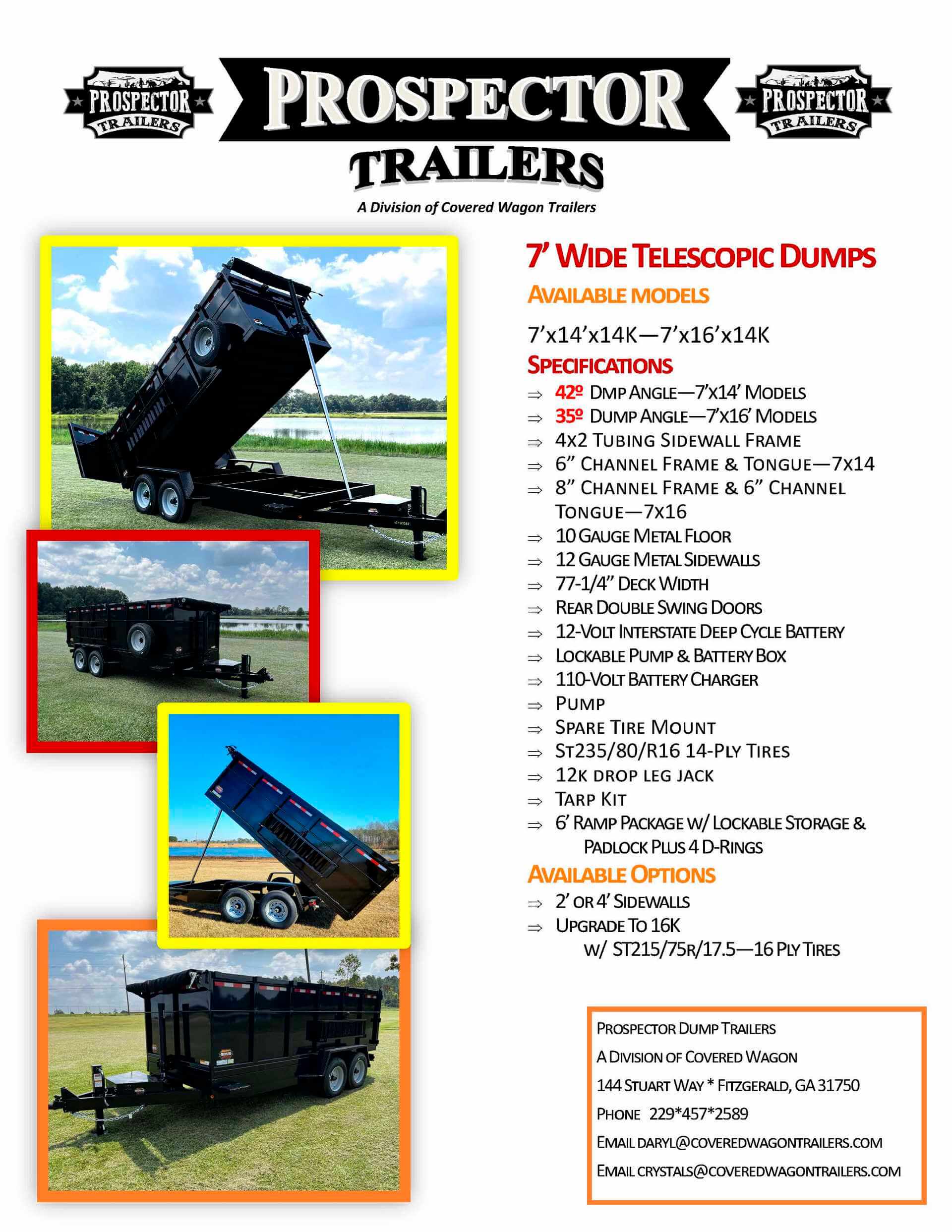 Prospector 7 wide telescopic dump trailer specifications