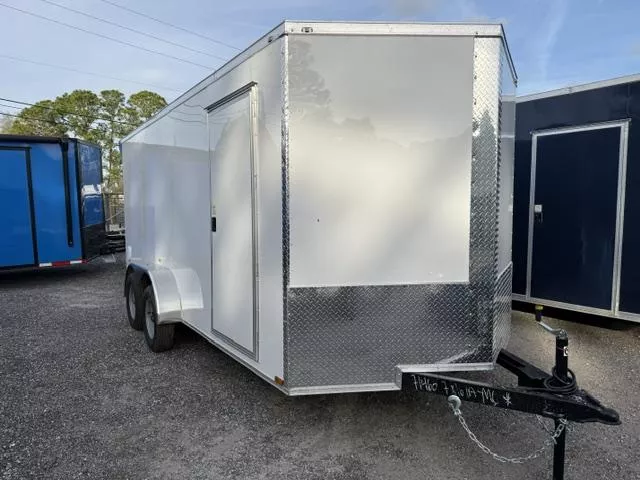 2026 Quality Cargo 7 x 16 Dual Axle Enclosed White Trailer with 3" Extra Height and Rear Wing wit
