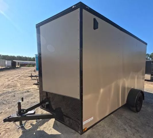 2025 Quality Cargo 7' x 12' Enclosed Khaki Cargo Trailer Single Axle with Side Door and Ramp Door
