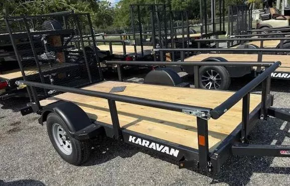 2026 Karavan Trailers 6 x 12 Utility Trailer Pivoting Rails with Powder Coated Black Texture Paint