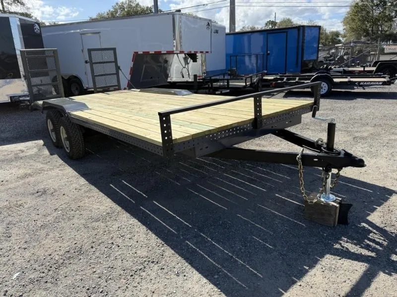 2025 Homemade 7 x 16 Driveover Fender Car Hauler or Equipment Trailer with Ramps & New Wood