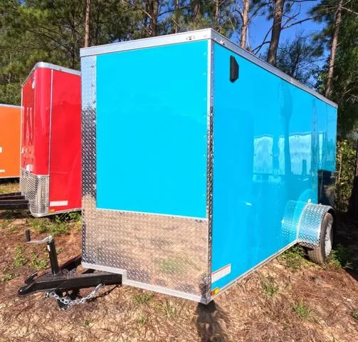 2025 Quality Cargo 6 x 12 Single Axle Water Blue Enclosed Trailer with 3 x 4 Concession Window