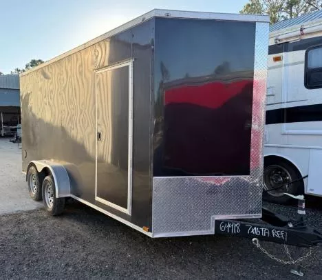 2026 Quality Cargo 7 x 16 Enclosed Black Trailer with Dual Axles