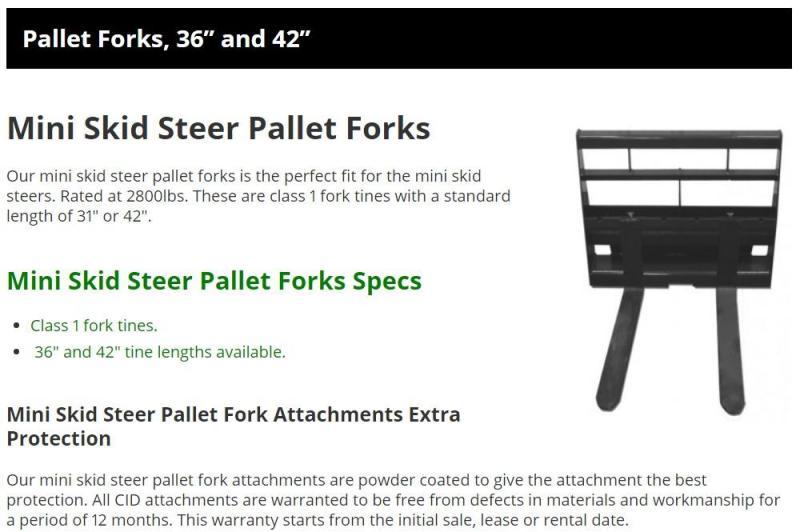2021 42" CID Pallet Fork DPF42 Mini Skid Steer Universal Attachment 2021 42" CID Pallet Fork DPF42 Mini Skid Steer Universal Attachment