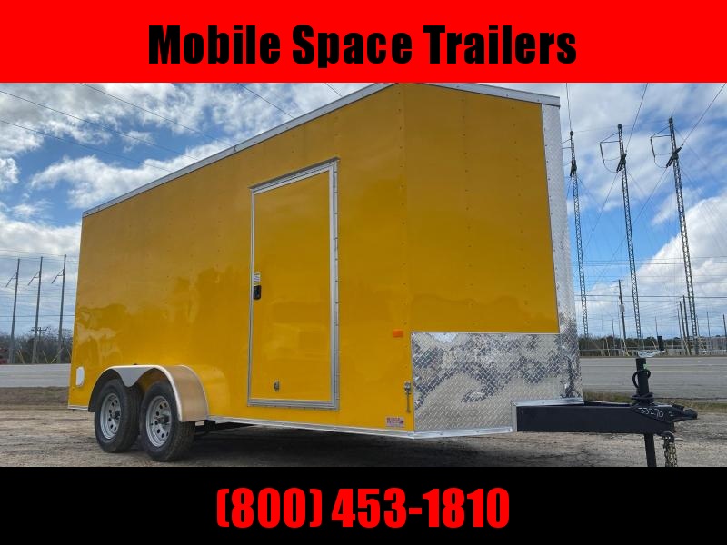Rock Solid Cargo Trailer 7x16 Yellow .030 W Ramp Door Enclosed Cargo Trailer Rock Solid Cargo Trailer 7x16 Yellow .030 W Ramp Door Enclosed Cargo Trailer