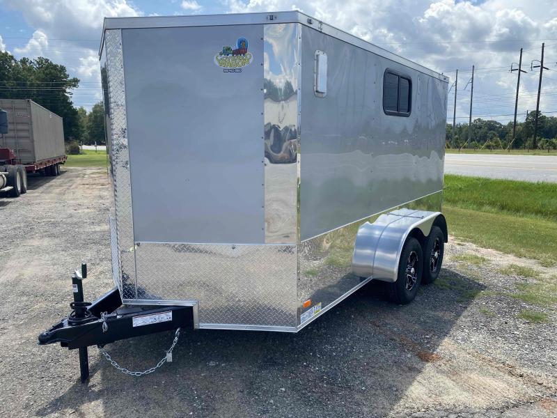 Covered Wagon Trailer 7x12 Silver Motorcycle PKG w/ Windows Enclosed