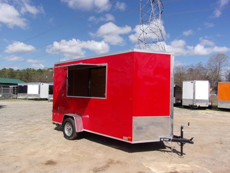 Covered Wagon Trailers 6x12 7' 3x6 Window Red vending Enclosed Cargo
