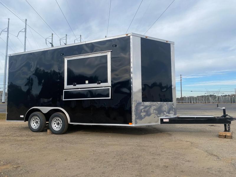 8.5x16 Black Enclosed cargo 3x6 glass and sceen 3 Bay Sink Concession Vending Concession Trailer 8.5x16 Black Enclosed cargo 3x6 glass and sceen 3 Bay Sink Concession Vending Concession Trailer