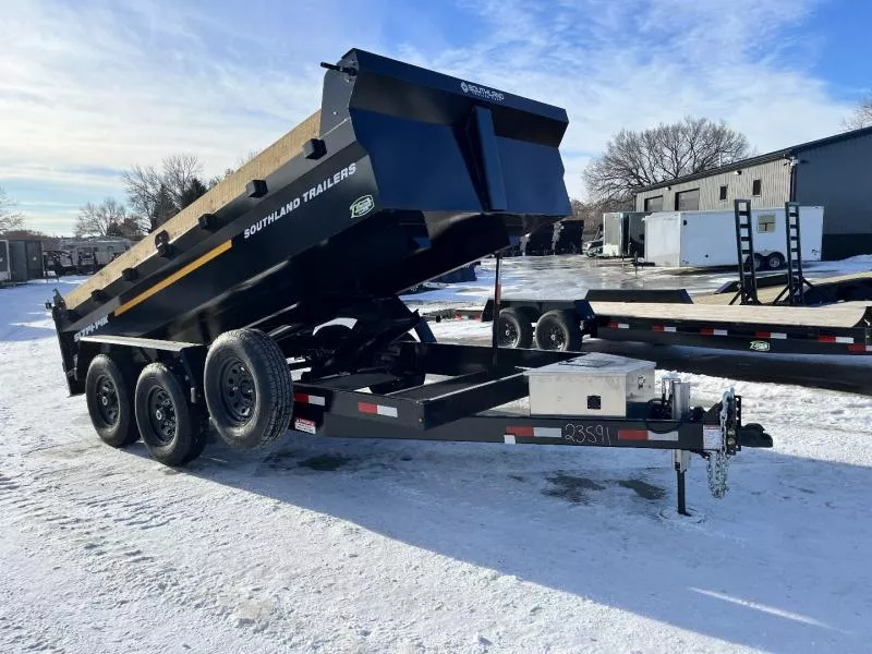 NEW 2025 Southland 14ft HYDRUALIC JACK Low Profile Dump Trailer 2-7000 lb axles =14K with Ramps