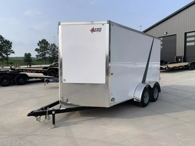 NEW 2025 AERO 7x12 +2 V WHITE Interior, QUALITY Enclosed Rear Ramp Cargo Trailer