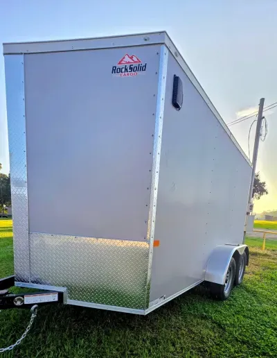 Rock Solid 7x12 TA Cargo Trailer, Silver Frost Polycore, Ramp Door