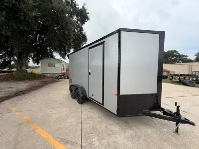 Rock Solid 7x14 TA Cargo Trailer, V-Nose, Blackout Package, Silver Frost