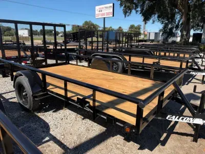 Falcon 77x12 Single Axle Utility Trailer, 3,500 GVWR, Pipe Top, Spare Tire