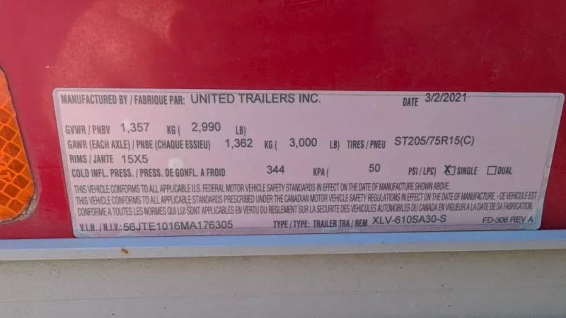 2021 United Trailers 6 X 10 SA Cargo / Enclosed Trailer