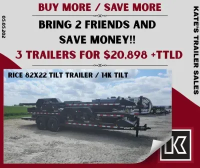 2026 Rice Trailers 14k Partial Tilt 82x22' Tilt Trailer w/ Toolbox