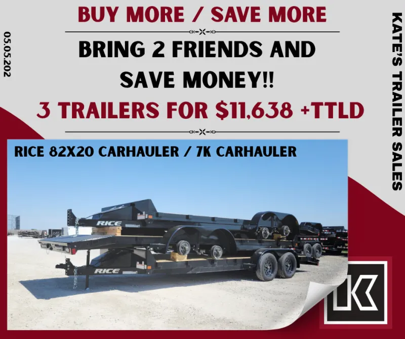 2026 Rice Trailers 7k Magnum Car Hauler 82X20' Flatbed Car Hauler Trailer w/ Toolbox