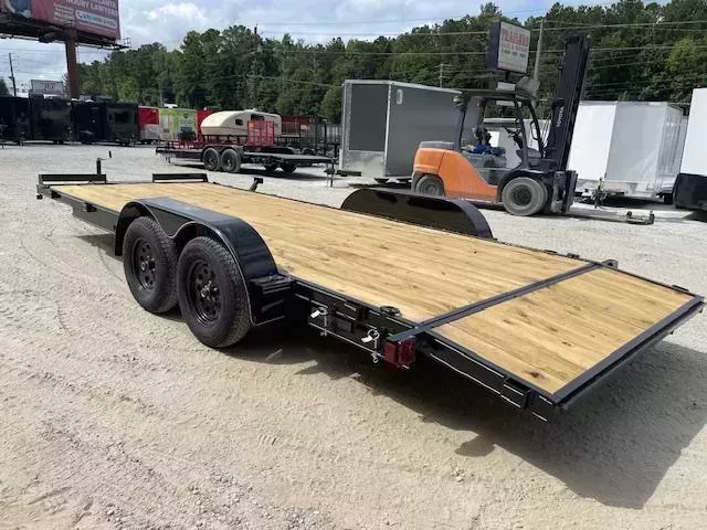 7X20 Wood Floor Car Hauler W/ 1 Axle Brake 5' Foot Slide in Ramps 2025