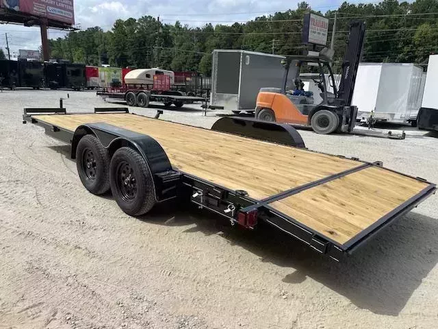 7X20 Wood Floor Car Hauler W/ 1 Axle Brake 5' Foot Slide in Ramps 20265