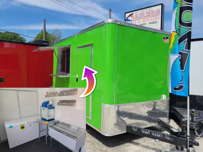 7x12 Food Trailer SNOWCONE READY Serving Window W/ Glass & Screen, Equipment Included, 7 Foot Interior Height W/ 13,500 BTU A/C Finished Walls & Ceiling Water & Electrical PKG 2025 Quality Cargo Concession