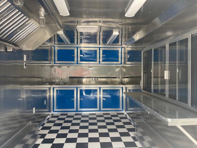 8.5x18 Food Trailer 7'6" Interior 8' Hood Vent, Triple Sink W/ Handwash, 50 Amp Elec Package, 15K BTU A/C & More 2025 Quality Cargo Concession