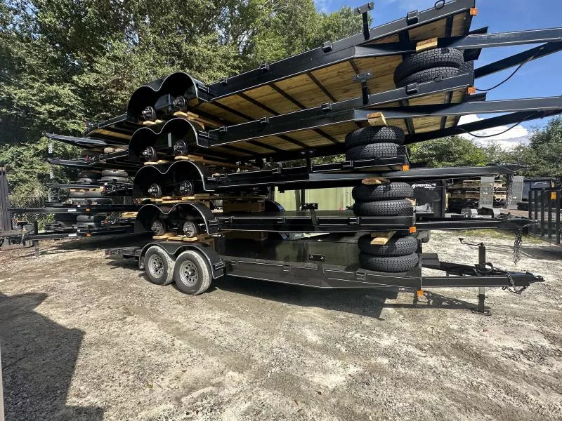 7X20 Steel Floor Car Hauler W/ 2-5200LB Axles Winch Plate, Removable Driver Fender,  5' Foot Slide in Ramps 2025