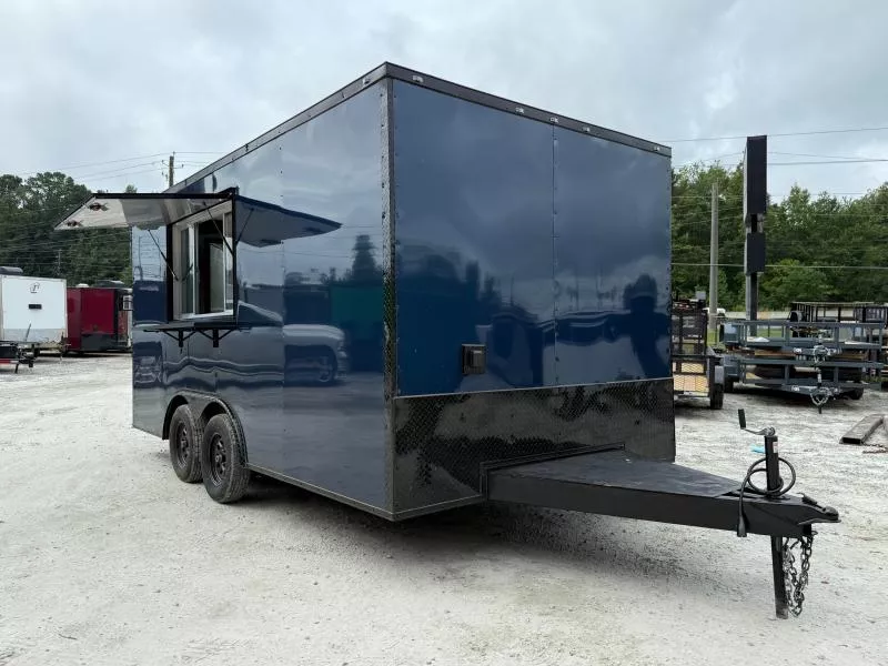 8.5X16 Food Trailer W/ Gas Lines & Hood Vent & Fire Suppression, Griddle & Deep Fryer, Triple Sink W/ Handwash 2025 Concession