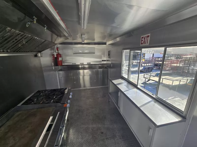 USED 8.5X16 Concession Trailer W/ Deep fryer, Griddle, 4 Burners, Hood Vent, Fire Suppression, Triple Sink, Awning Concession Window 2023 MP