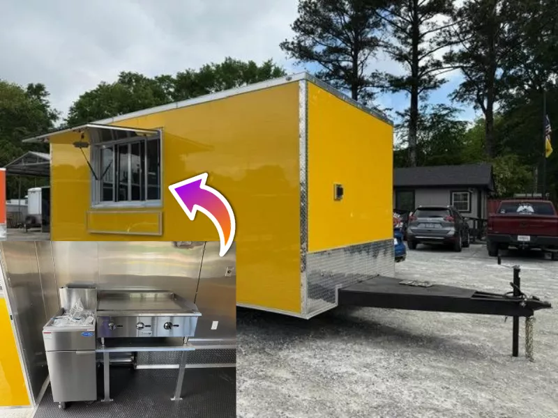 8.5X16 Food Trailer W/ Gas Lines & Hood Vent & Fire Suppression, Griddle & Deep Fryer, Triple Sink W/ Handwash 2025 Concession