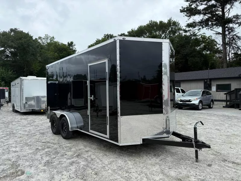 7x16 Enclosed Trailer 7 Foot Interior Height .080 Poly Skin One Piece Aluminum Roof 2 Way Side Vents, 4 D Rings W/ Side Door Barlock & Flushlock & Ramp 2026